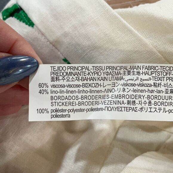 NWT Zara White Green Geometric Flat Front Embroidered Lined Trouser Pants Medium - Picture 10 of 11